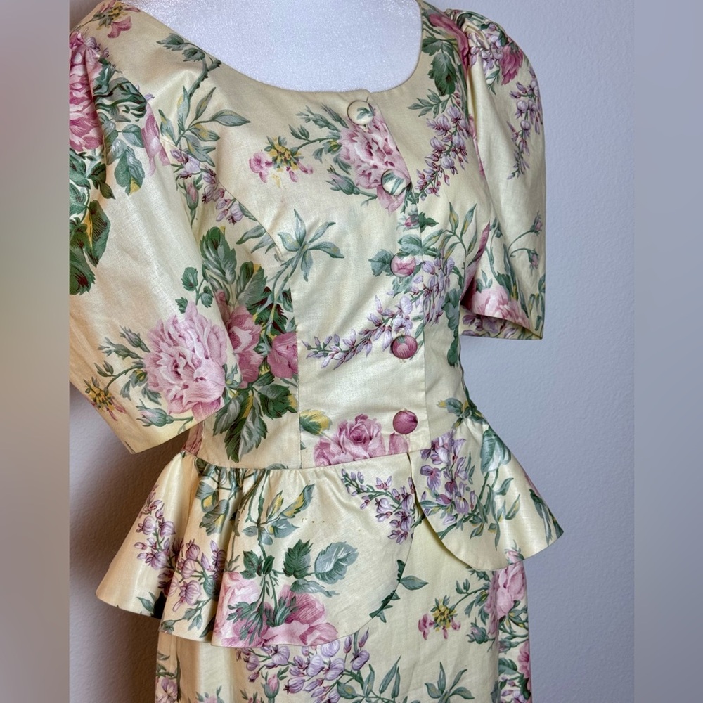 Vintage Peplum Floral Yellow Custom Tailored 2pc Suit